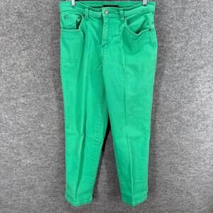 Bill Blass Jeans Women 6 Green Denim Medium Wash Pleated Mid Rise Stretch Casual